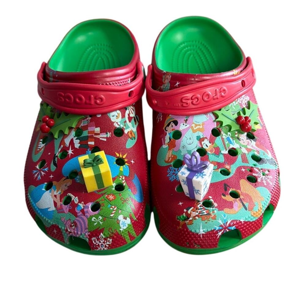 Disney Parks Christmas Crocs Holiday Print Jibbitz Size M8 W10 New